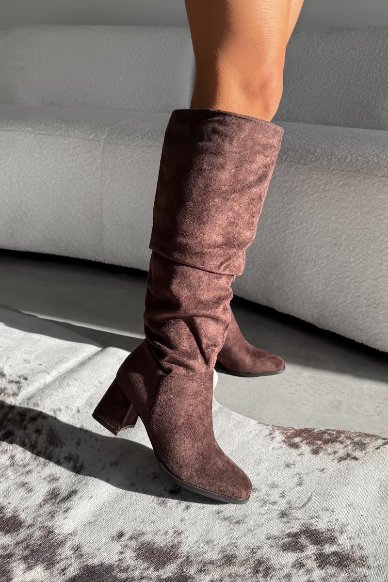 HAVANA Knee High Suede Slouch Boots - Brown - 1