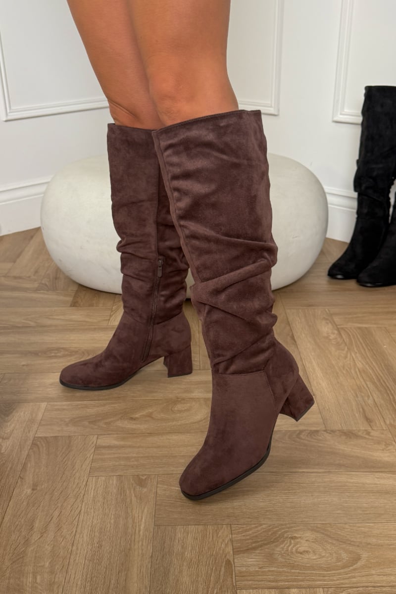 HAVANA Knee High Suede Slouch Boots - Brown - 4
