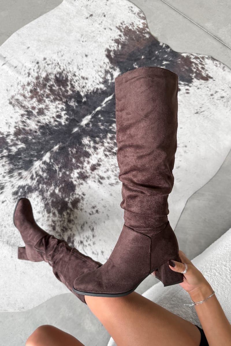 HAVANA Knee High Suede Slouch Boots - Brown - 2