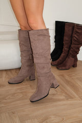 HAVANA Knee High Suede Slouch Boots - Taupe - 6