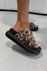 HAZEL Chunky Studded Buckle Sandals - Leopard