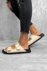 HOLD UP Chunky Studded Buckle Sandals - Beige - 1