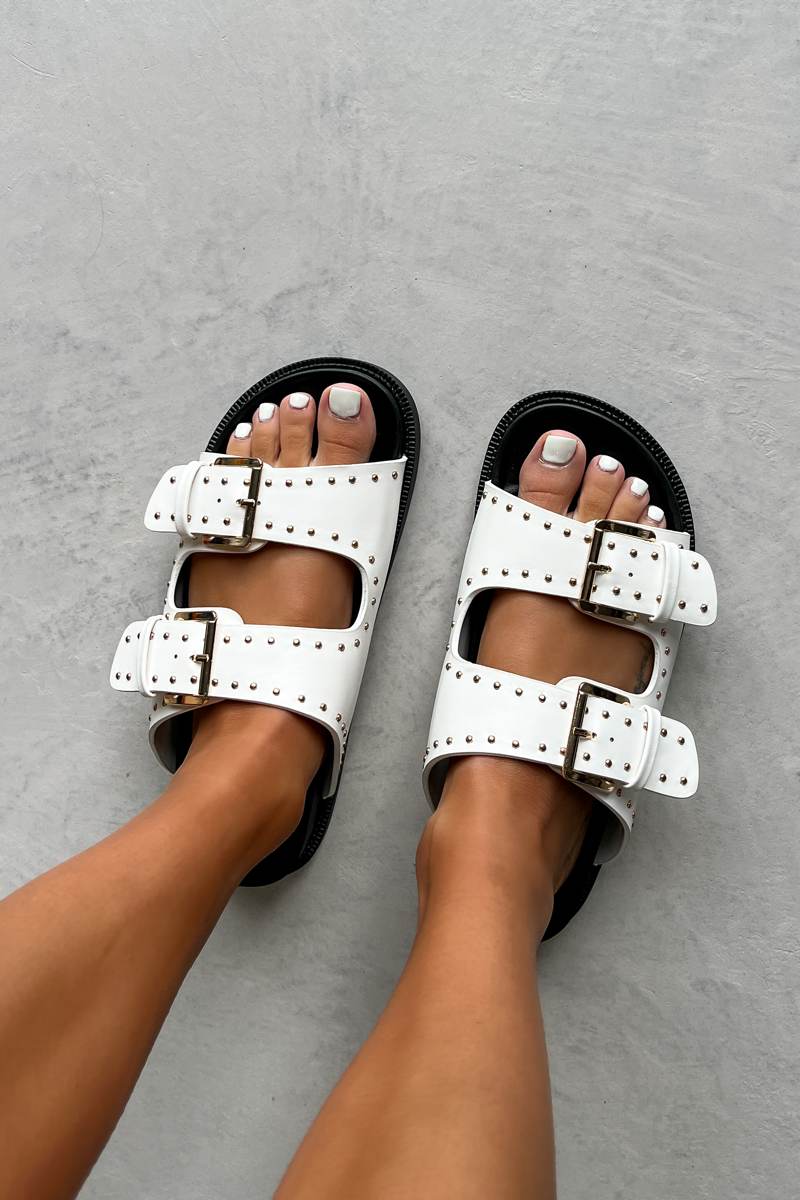 HOLD UP Chunky Studded Buckle Sandals - White