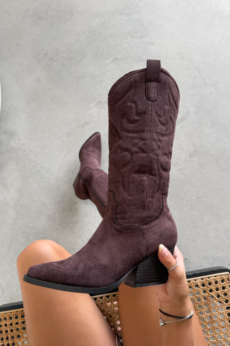 HOUSTON Mid Calf Cowboy Western Boots - Brown
