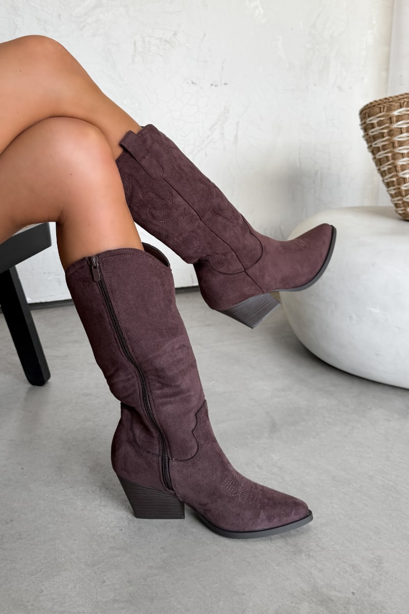 HOUSTON Mid Calf Cowboy Western Boots - Brown - 1