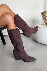 HOUSTON Mid Calf Cowboy Western Boots - Brown - 1