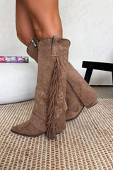 IBIZA Flared Suede Cowboy Western Boots - Taupe - 2