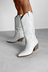 IDAHO Mid Calf Cowboy Western Boots - White - 5