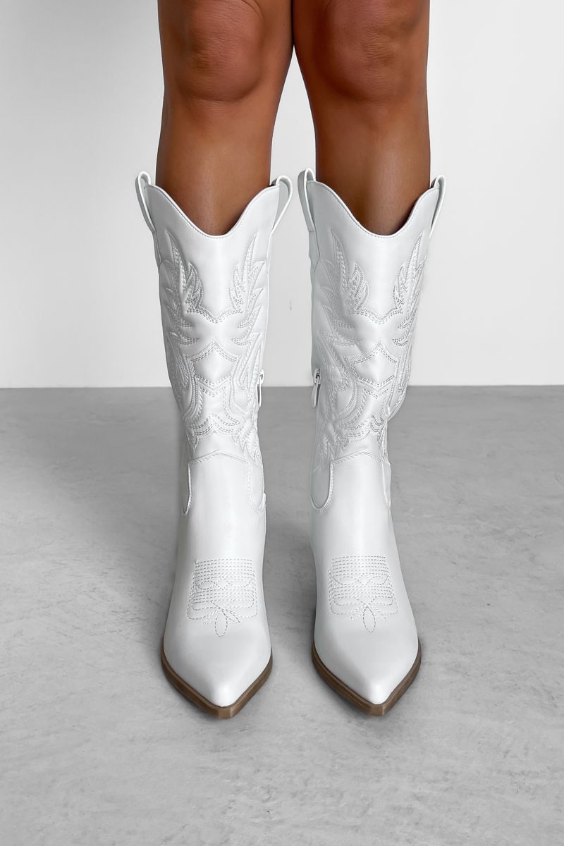 IDAHO Mid Calf Cowboy Western Boots - White - 3