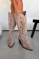 JERSEY Cut Out Cowboy Western Boots - Taupe