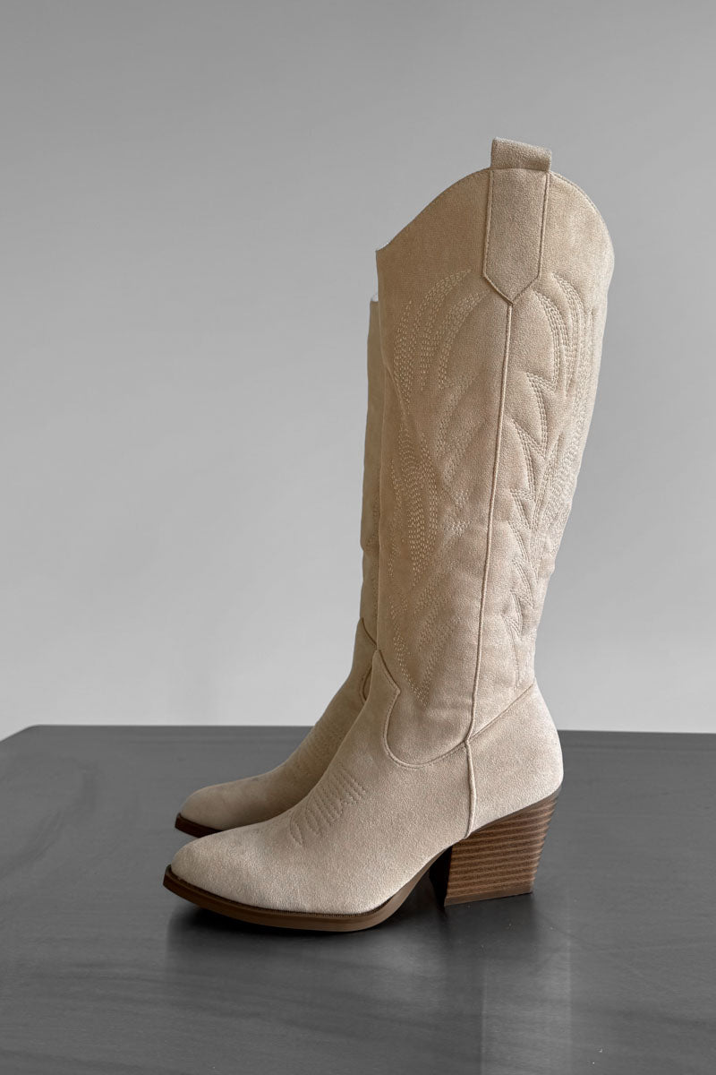 ALBA Cowboy Western Boots - Beige