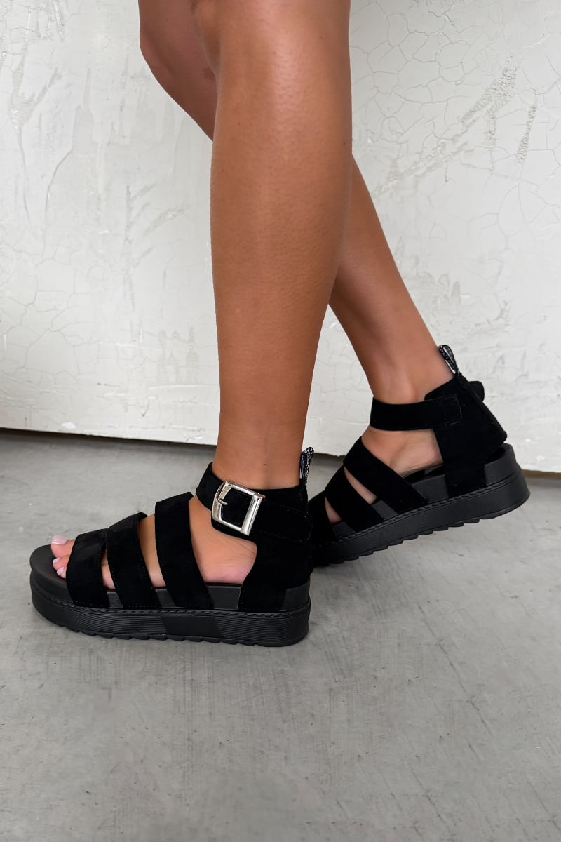 IMMI Chunky Gladiator Sandals - Black Suede