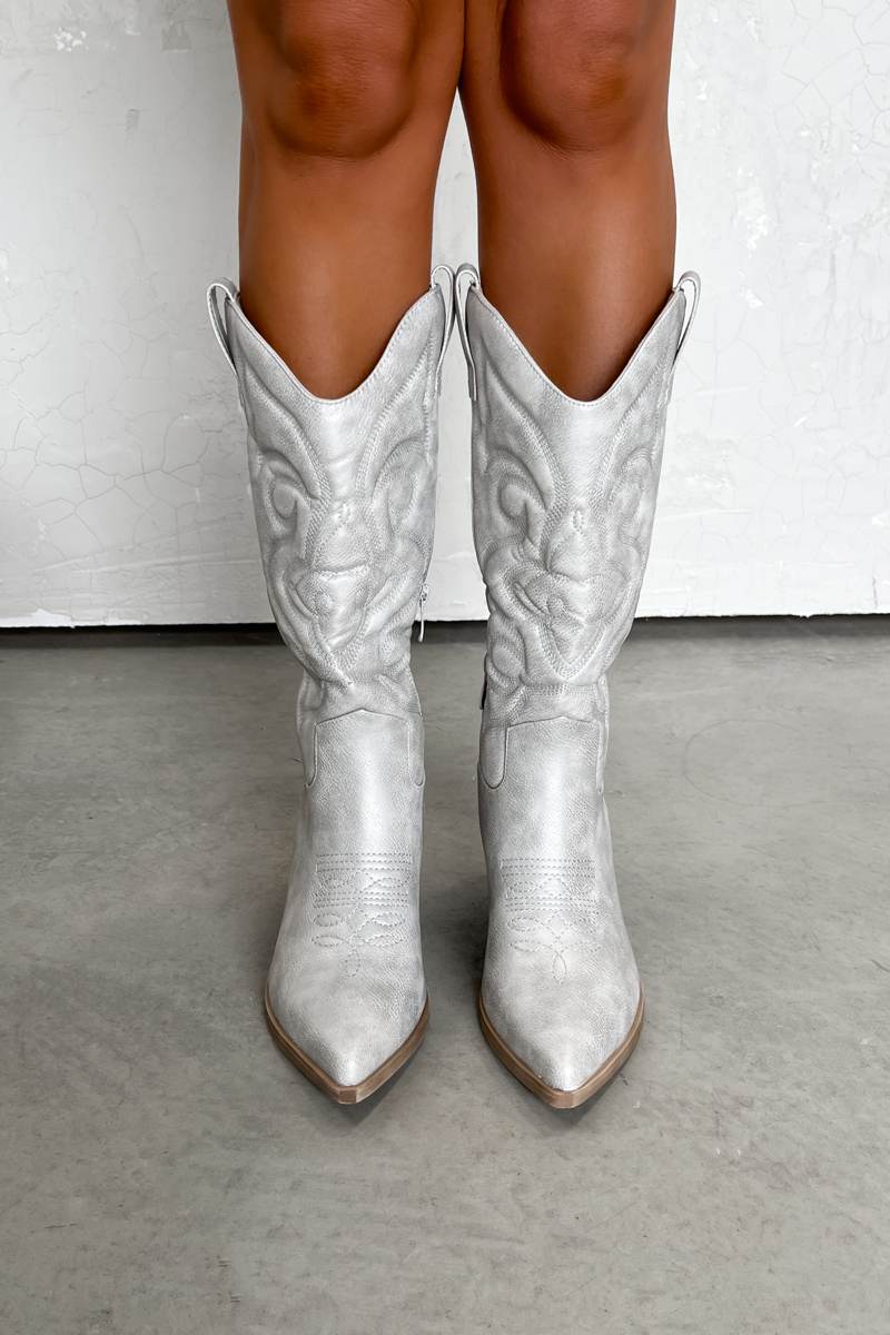 INDIANA Cowboy Western Boots Silver