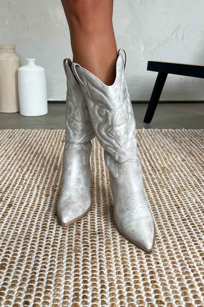 INDIANA Cowboy Western Boots - Silver - 5