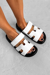 INDIE Gladiator Strap Slider Sandals - White Croc - 1