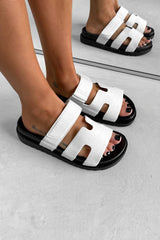INDIE Gladiator Strap Slider Sandals - White Croc