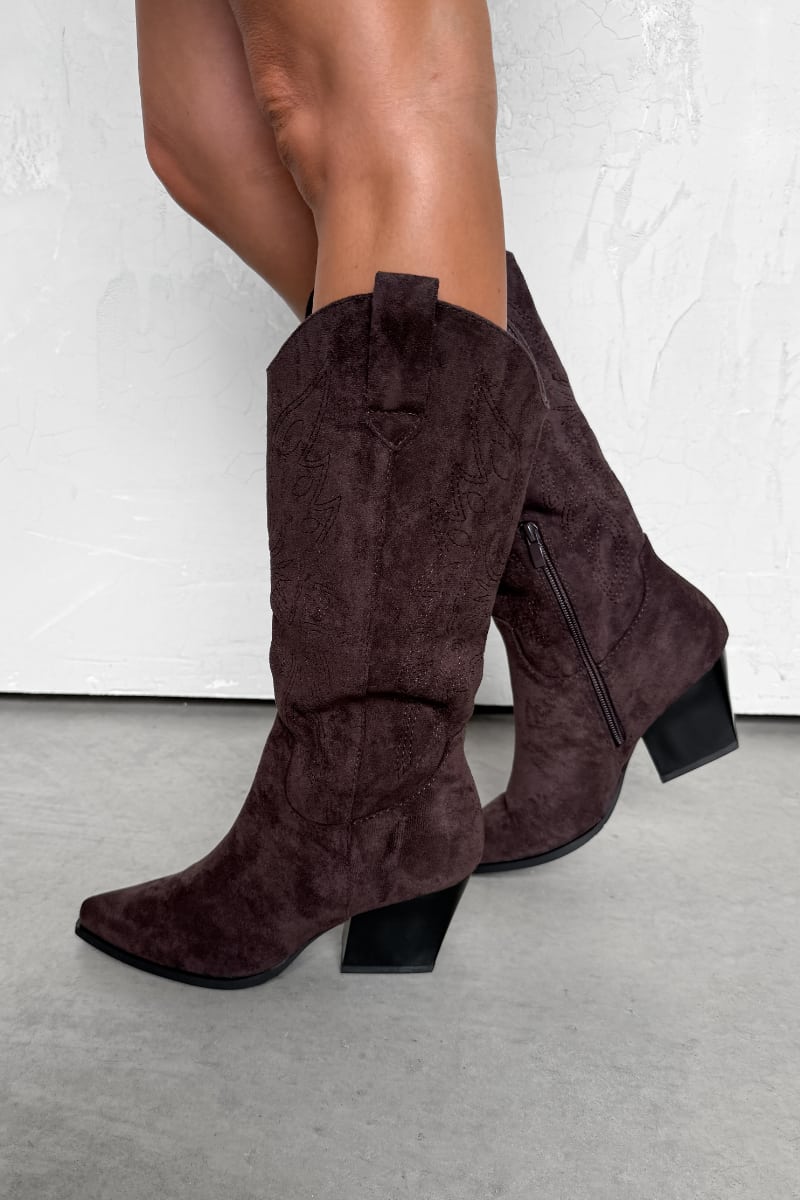 INDIE Knee High Western Cowboy Boots - Brown - 2