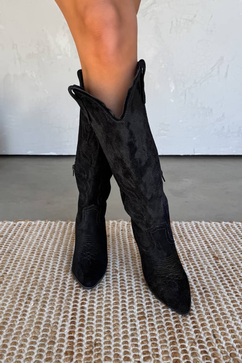 IOWA Western Cowboy Boots - Black Suede - 1