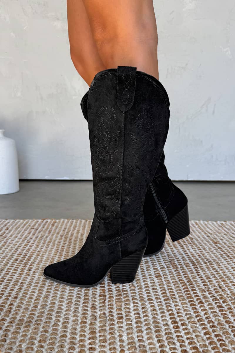 IOWA Western Cowboy Boots - Black Suede