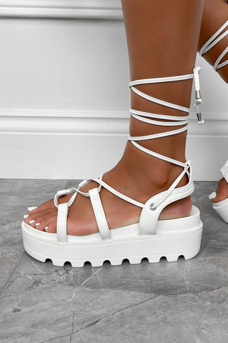 ISOBEL Chunky Platform Tie Up Gladiator Sandals - White