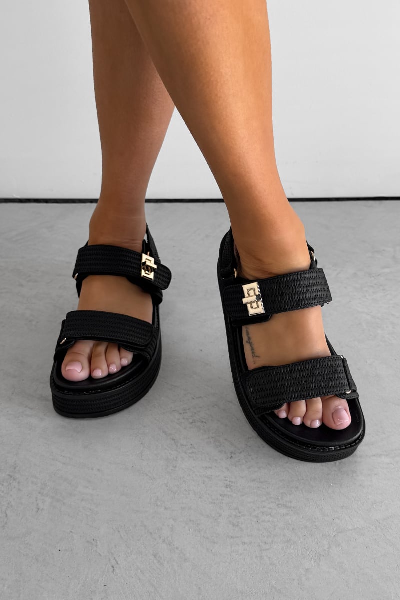 IVANA Chunky Rattan Sandals - Black - 1