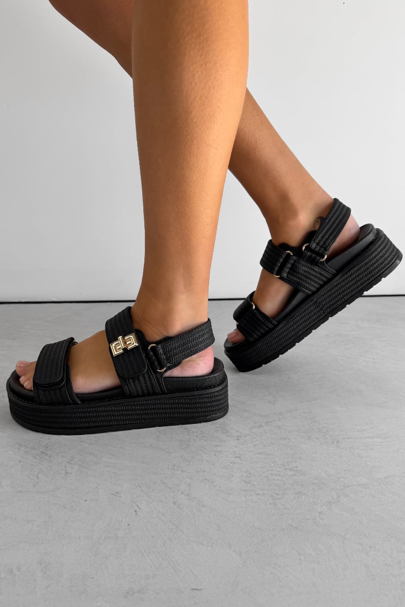 IVANA Chunky Rattan Sandals - Black - 3
