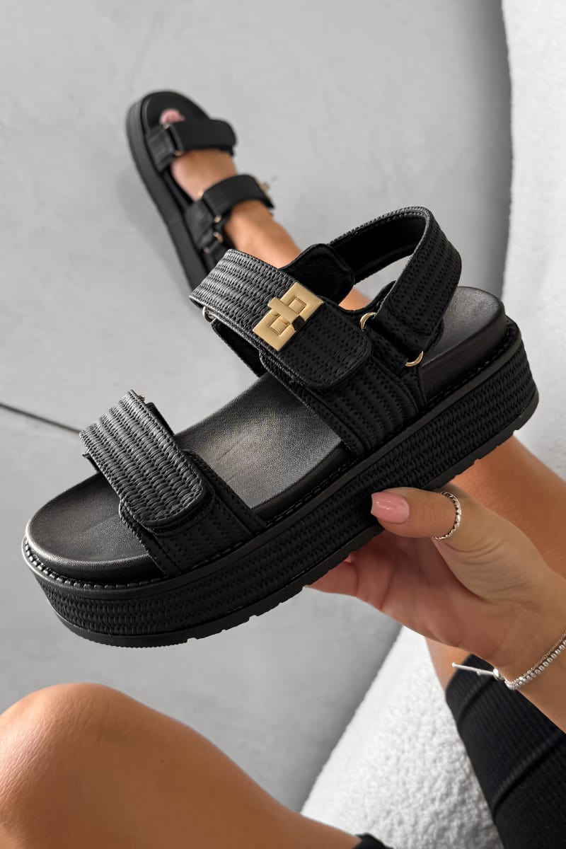 IVANA Chunky Rattan Sandals - Black - 2