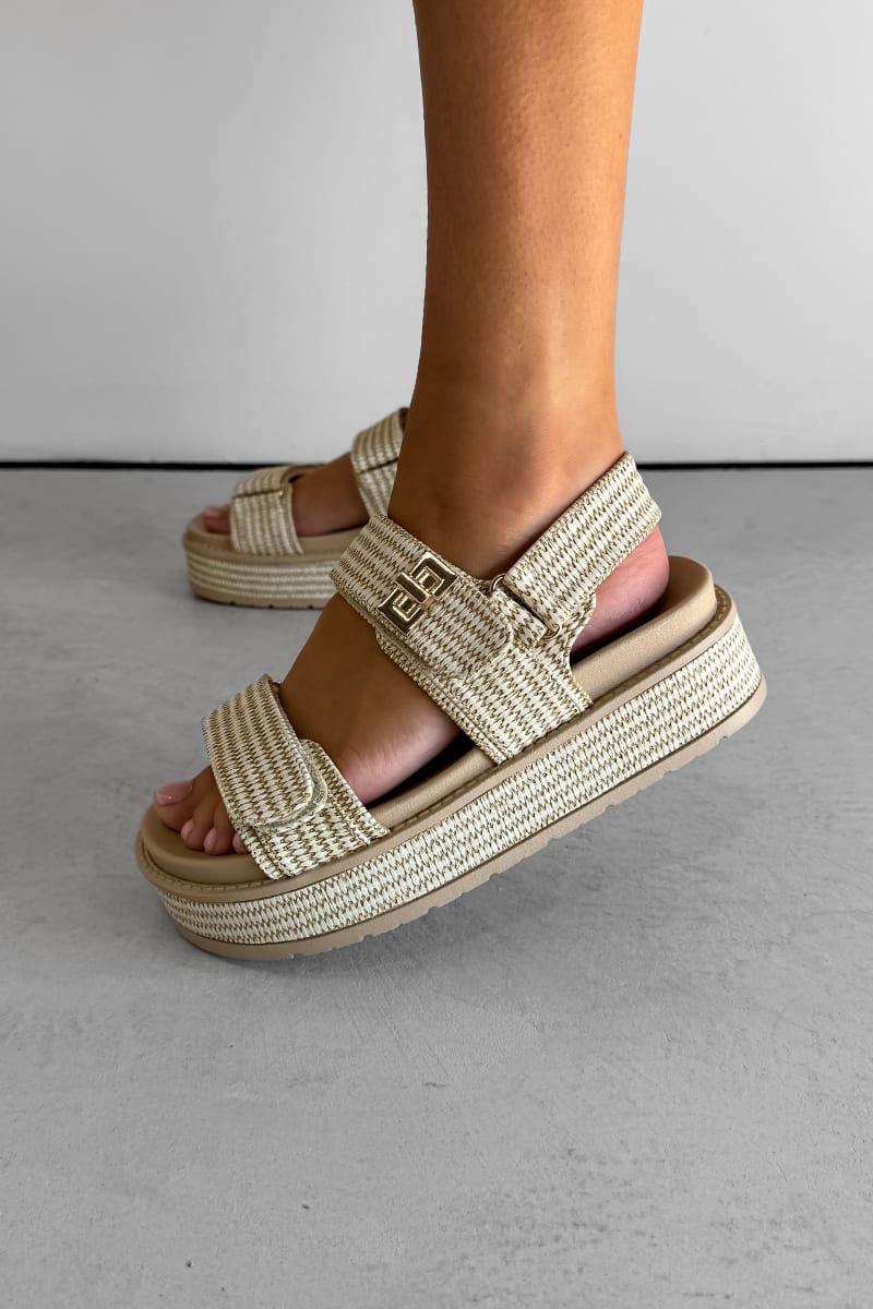 IVANA Chunky Rattan Sandals - Beige - 4