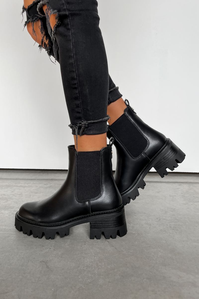 IVY Chunky Platform Ankle Boots - Black PU