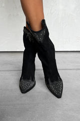 JACKSON Diamanté Detail Cowboy Western Boots - Black - 1