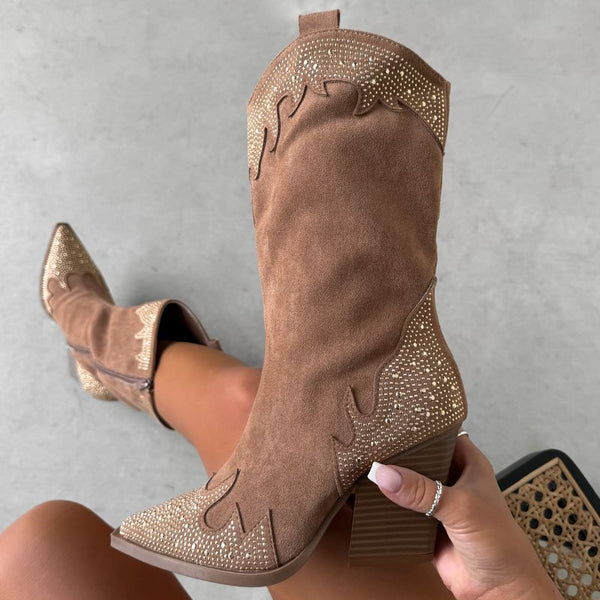 JACKSON Diamanté Detail Cowboy Western Boots Camel – AJ VOYAGE