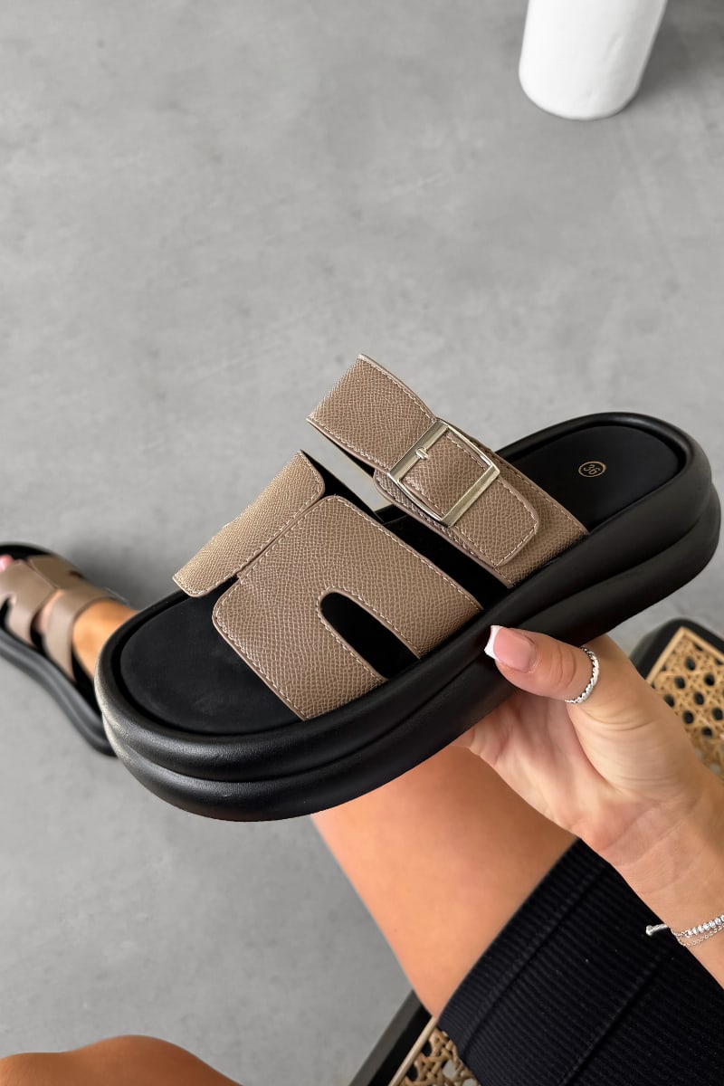 JAYDEN Chunky Gladiator Slider Sandals - Taupe