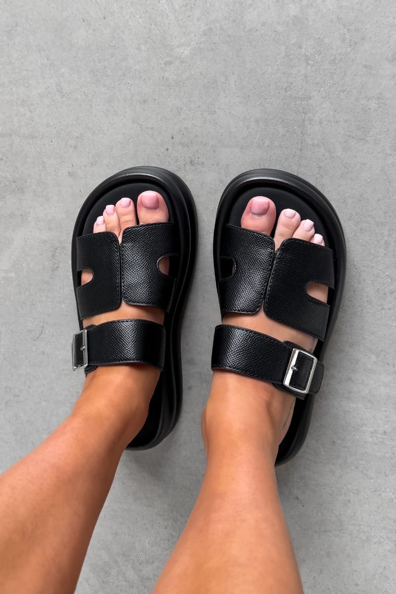 JAYDEN Chunky Gladiator Slider Sandals - Black - 1