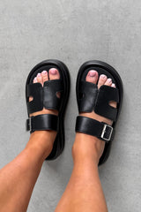 JAYDEN Chunky Gladiator Slider Sandals - Black - 1