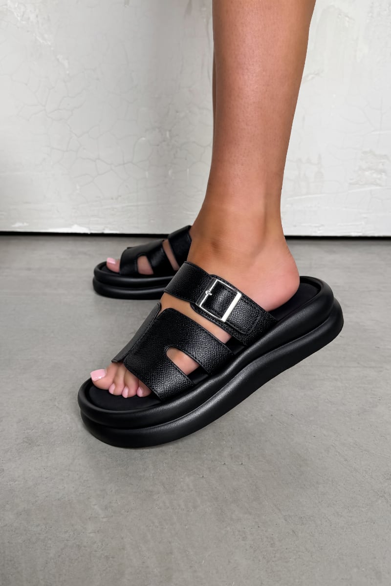 JAYDEN Chunky Gladiator Slider Sandals - Black - 2