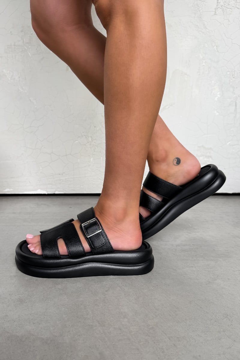 JAYDEN Chunky Gladiator Slider Sandals - Black - 3