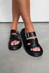 JAYDEN Chunky Gladiator Slider Sandals - Black - 4