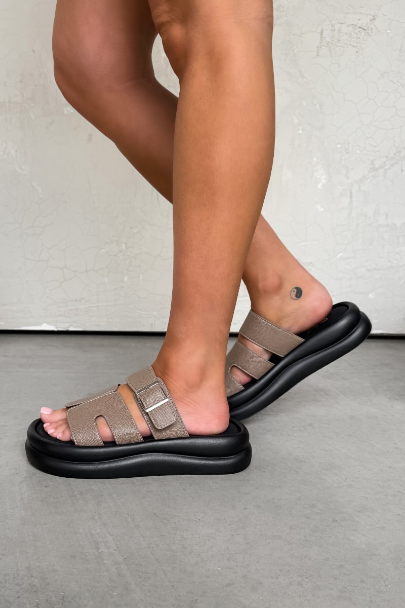 JAYDEN Chunky Gladiator Slider Sandals - Taupe - 2