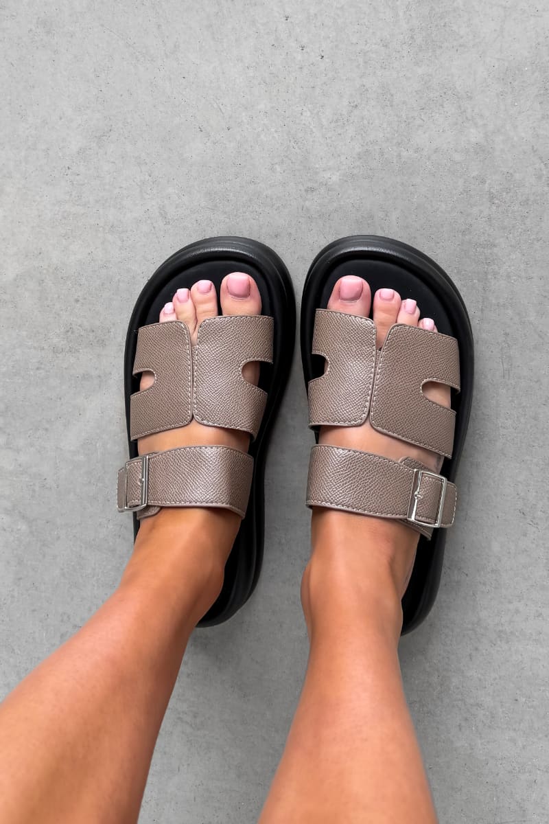 JAYDEN Chunky Gladiator Slider Sandals - Taupe - 3