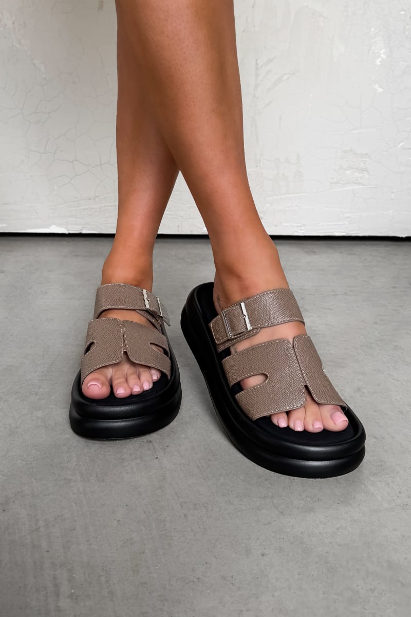 JAYDEN Chunky Gladiator Slider Sandals - Taupe - 4