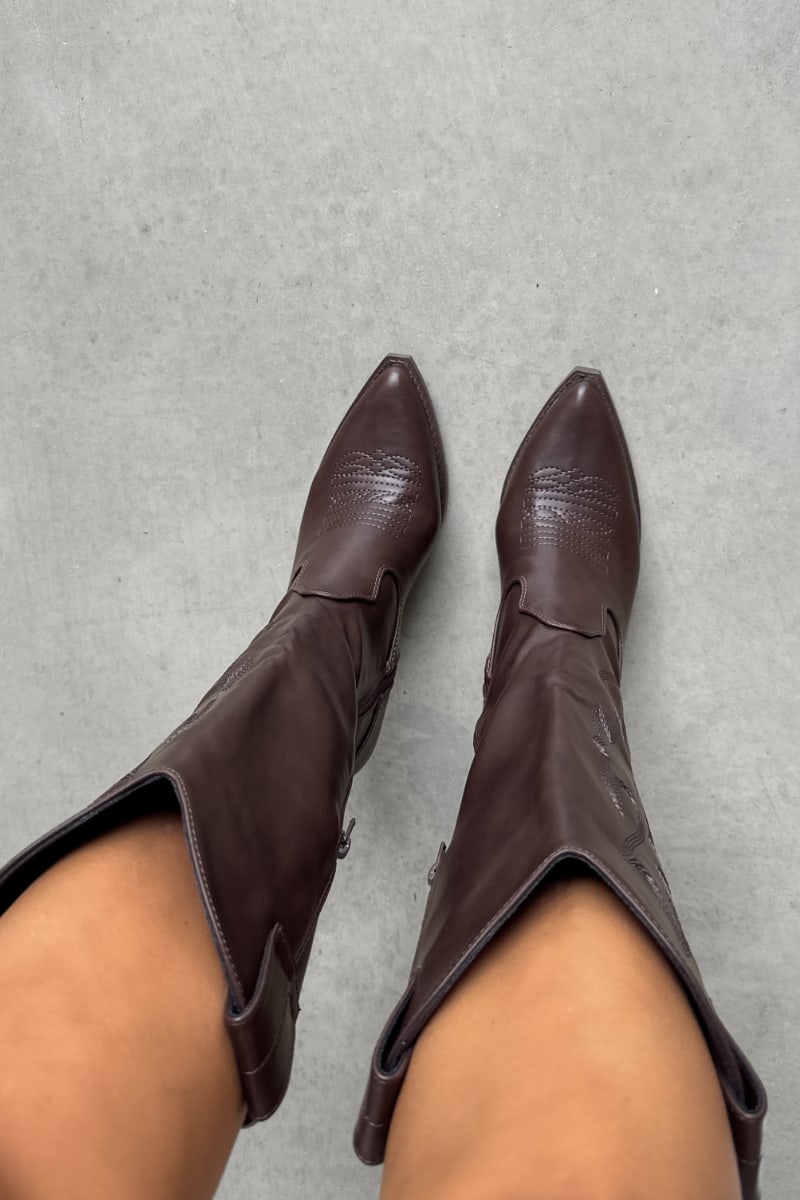 JOLENE Cowboy Western Boots - Brown PU - 3