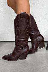 JOLENE Cowboy Western Boots - Brown PU