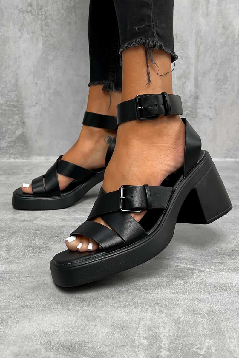 KAI Chunky Block Heel Sandals - Black - 1