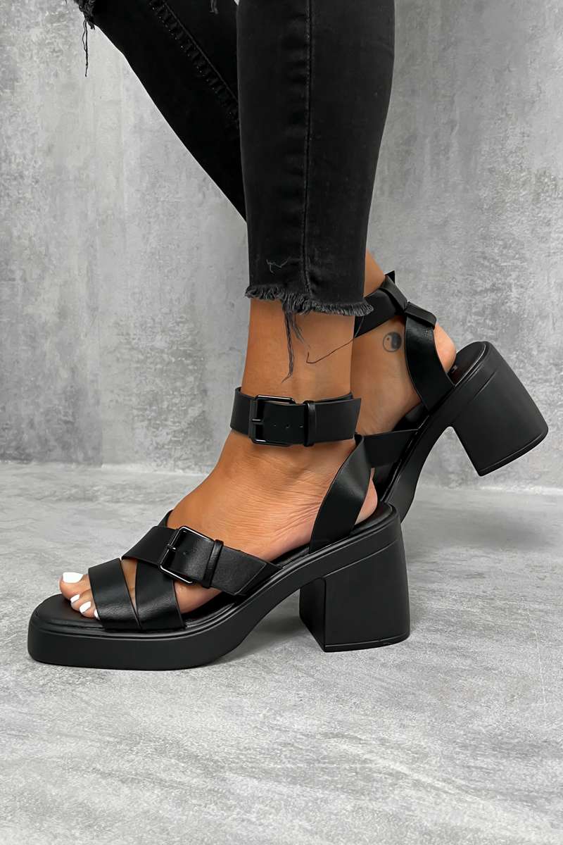 KAI Chunky Block Heel Sandals - Black - 3
