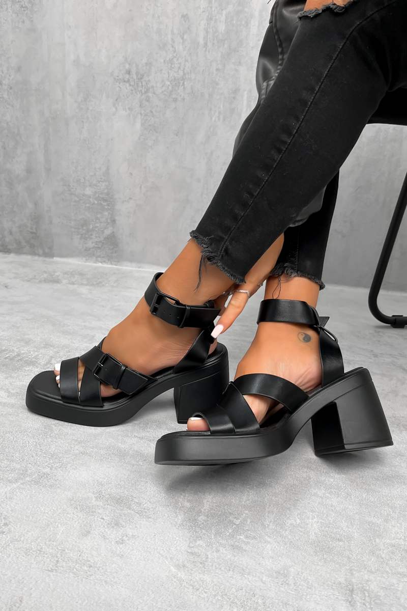 KAI Chunky Block Heel Sandals - Black - 2