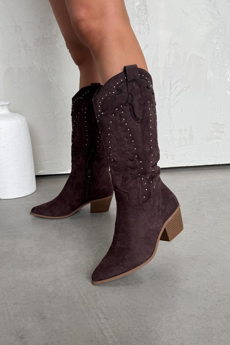 KANSAS Knee High Western Cowboy Boots - Brown