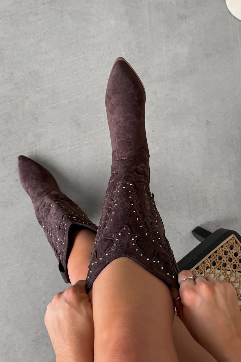 KANSAS Knee High Western Cowboy Boots - Brown - 1