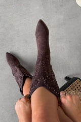 KANSAS Knee High Western Cowboy Boots - Brown - 1