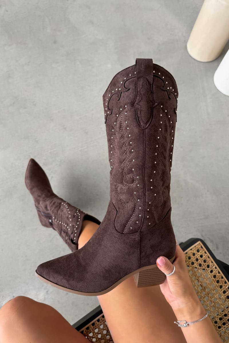 KANSAS Knee High Western Cowboy Boots - Brown - 2