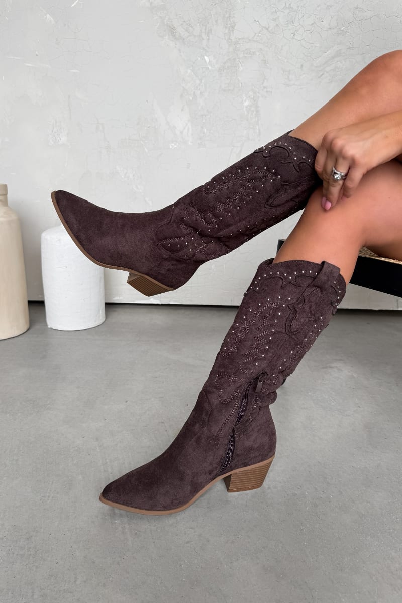 KANSAS Knee High Western Cowboy Boots - Brown - 3
